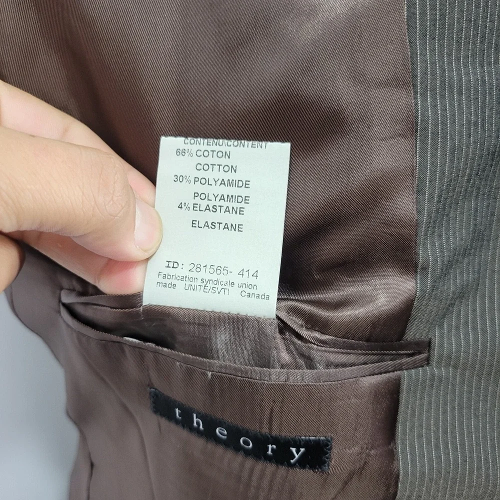 Theory Men's Sport Coat Blazer Two Button Brown Pin‎ Striped Cotton Blend 44R